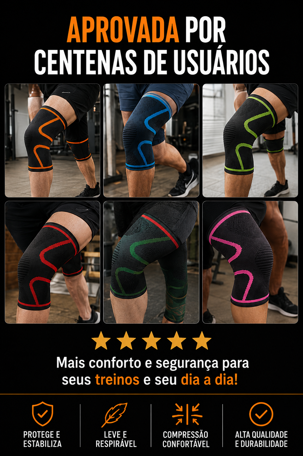 Joelheira de Compressão Esportiva para Proteção e Suporte