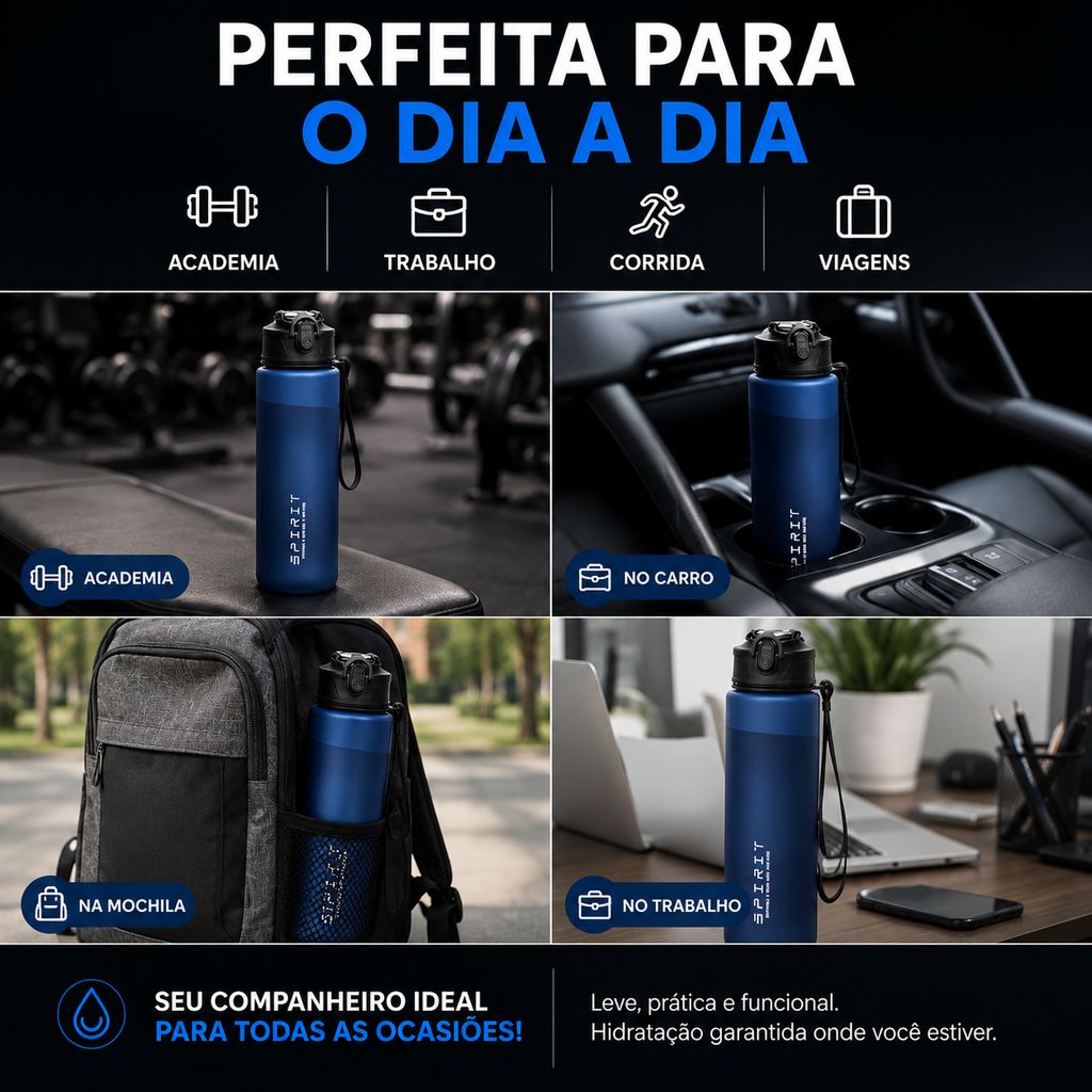 Garrafa Esportiva 750ml com Canudo e Trava de Segurança
