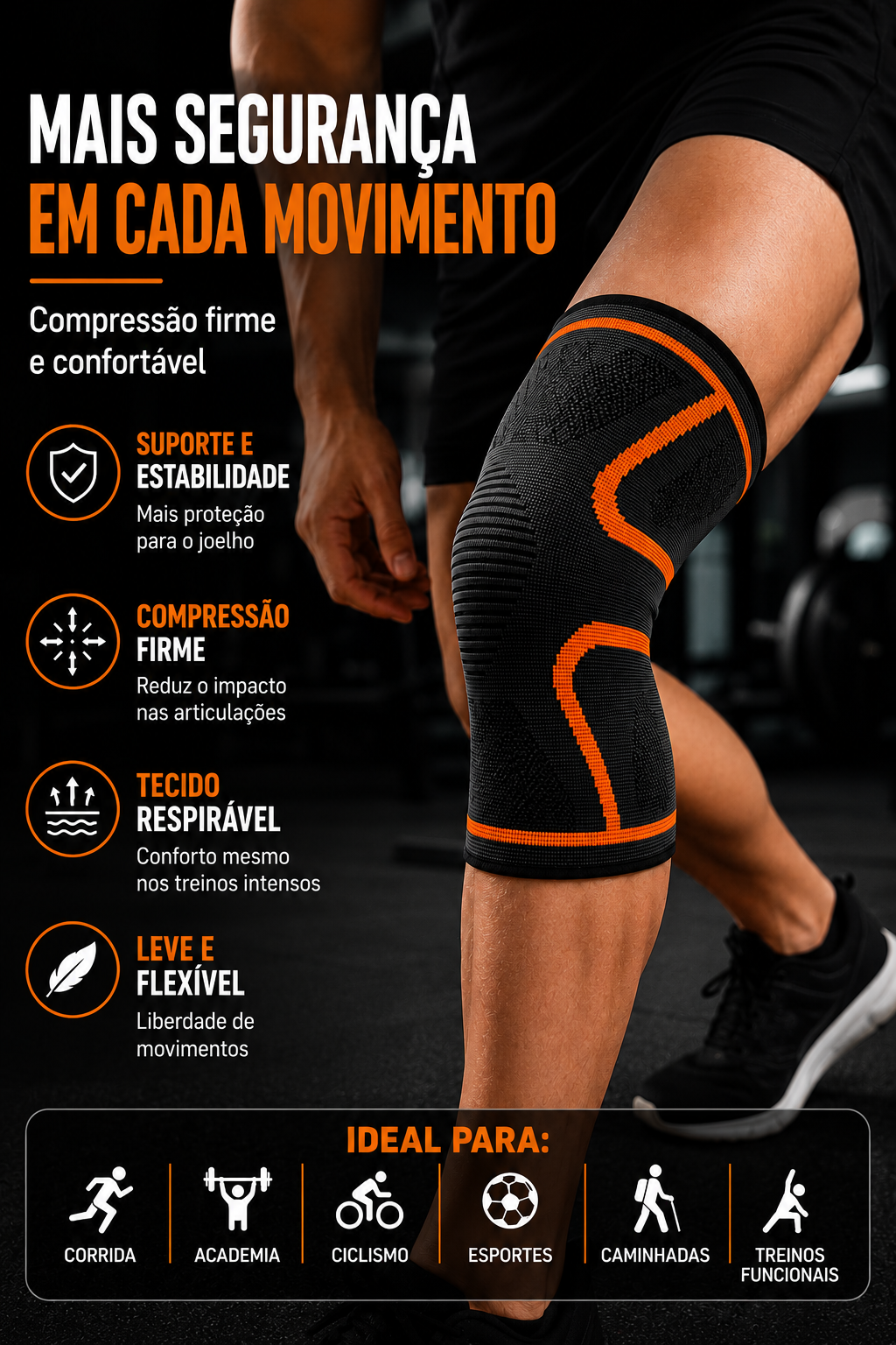 Joelheira de Compressão Esportiva para Proteção e Suporte
