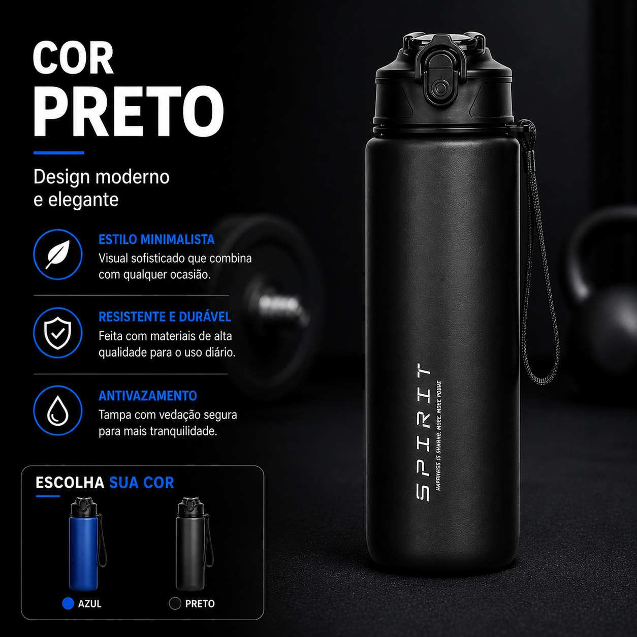 Garrafa Esportiva 750ml com Canudo e Trava de Segurança