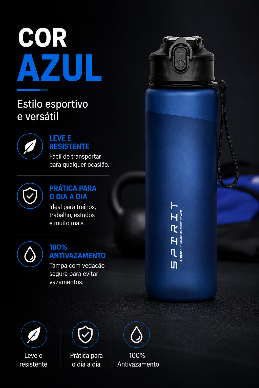 Garrafa Esportiva 750ml com Canudo e Trava de Segurança