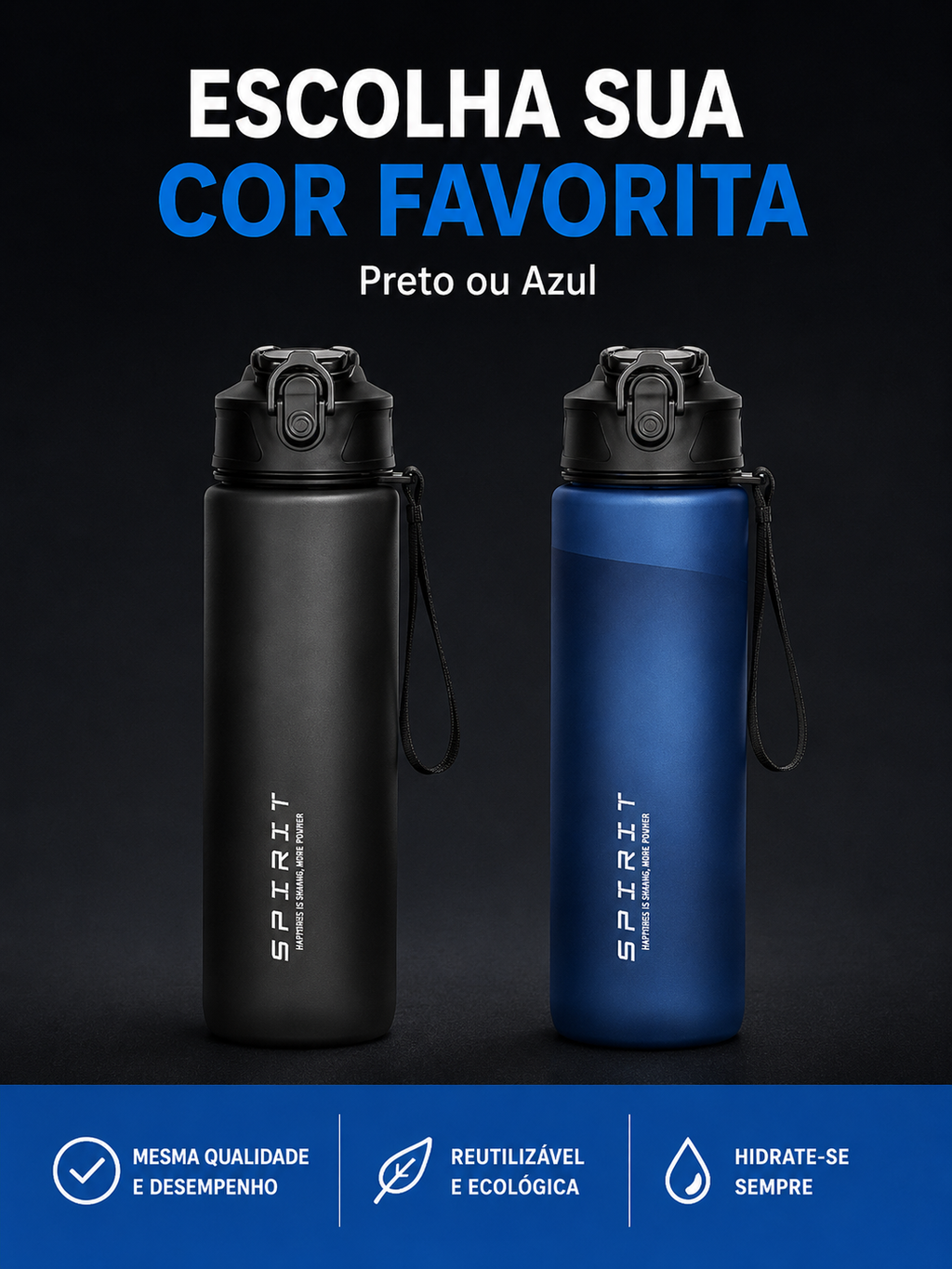 Garrafa Esportiva 750ml com Canudo e Trava de Segurança