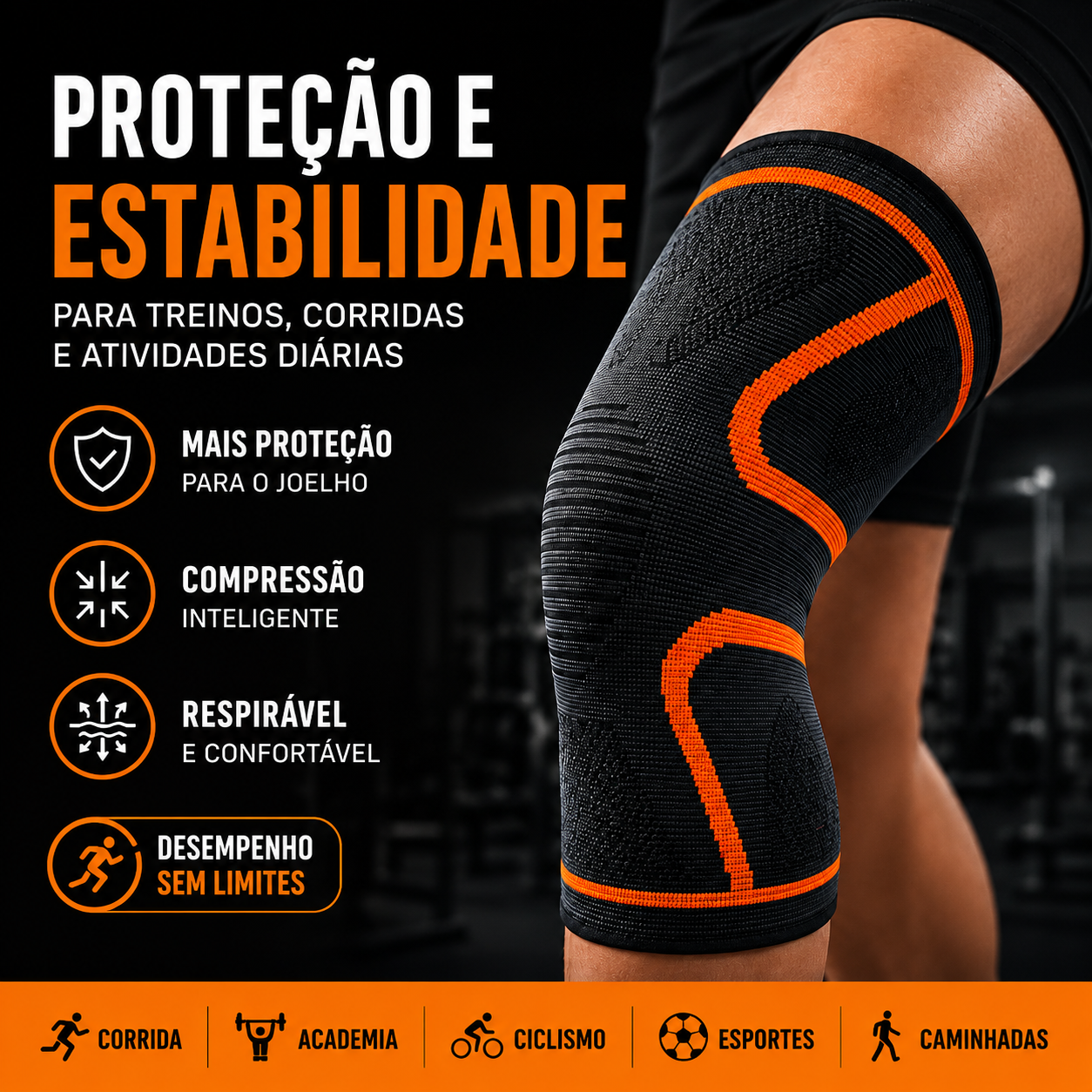 Joelheira de Compressão Esportiva para Proteção e Suporte