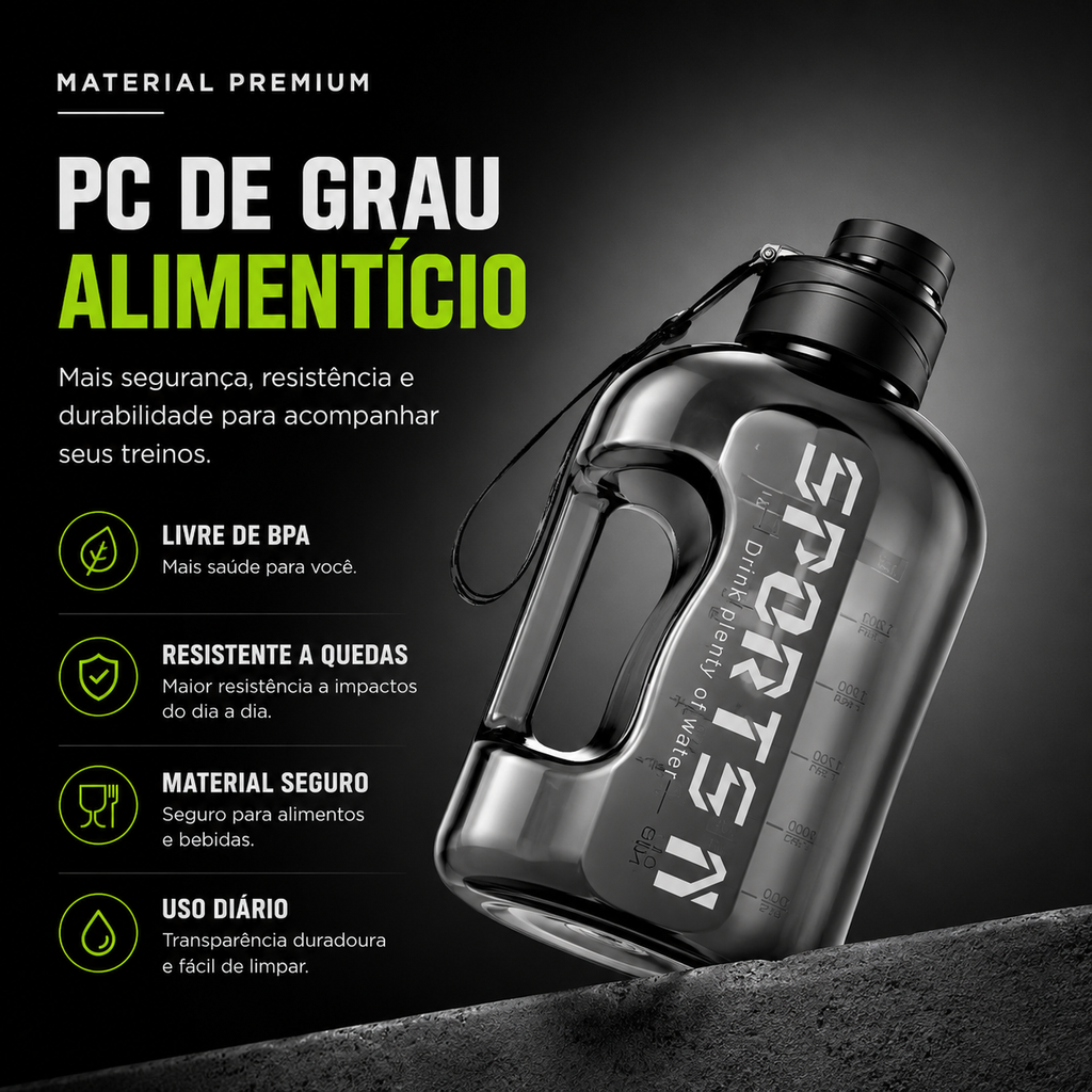 Garrafa Fitness Bravus 1,7L com Escala de Hidratação