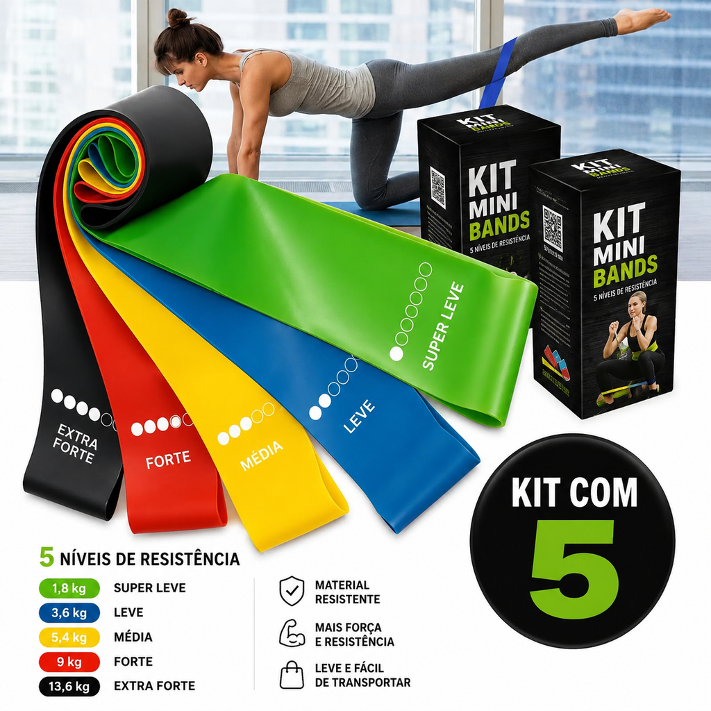 Kit Mini Bands Premium – 5 Níveis de Resistência