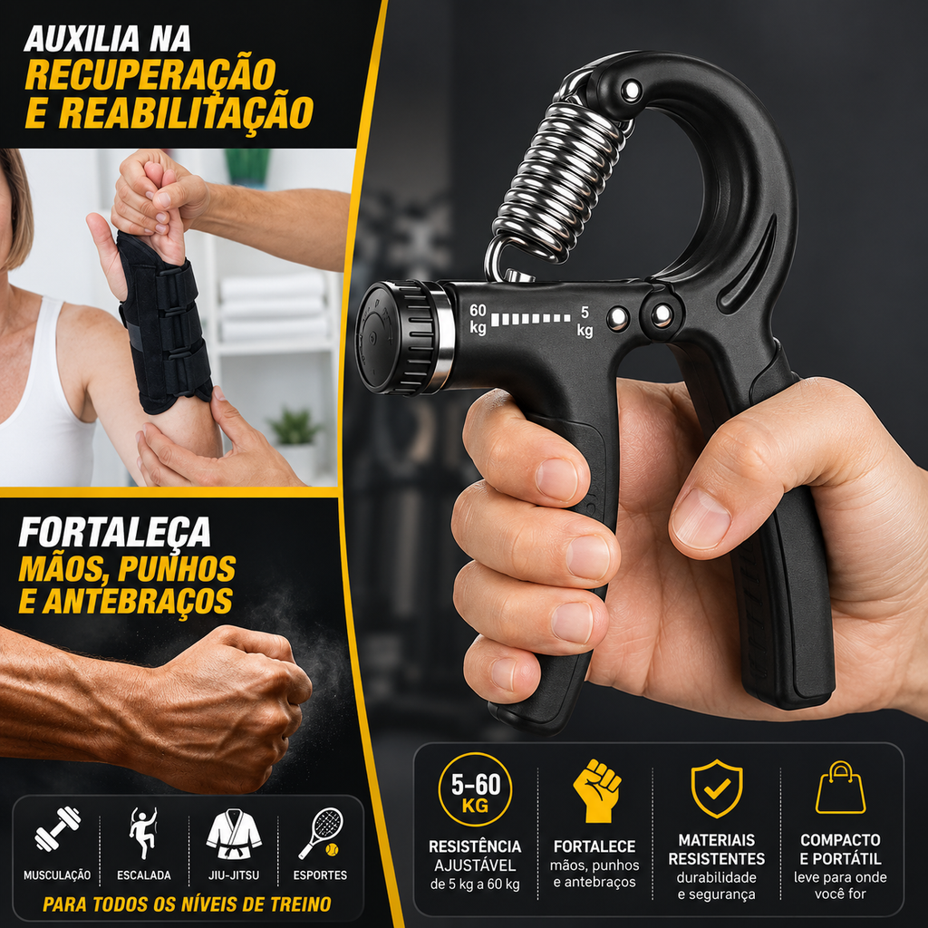Hand Grip Ajustável 5 a 60 kg – Fortalecedor de Mãos, Punhos e Antebraços