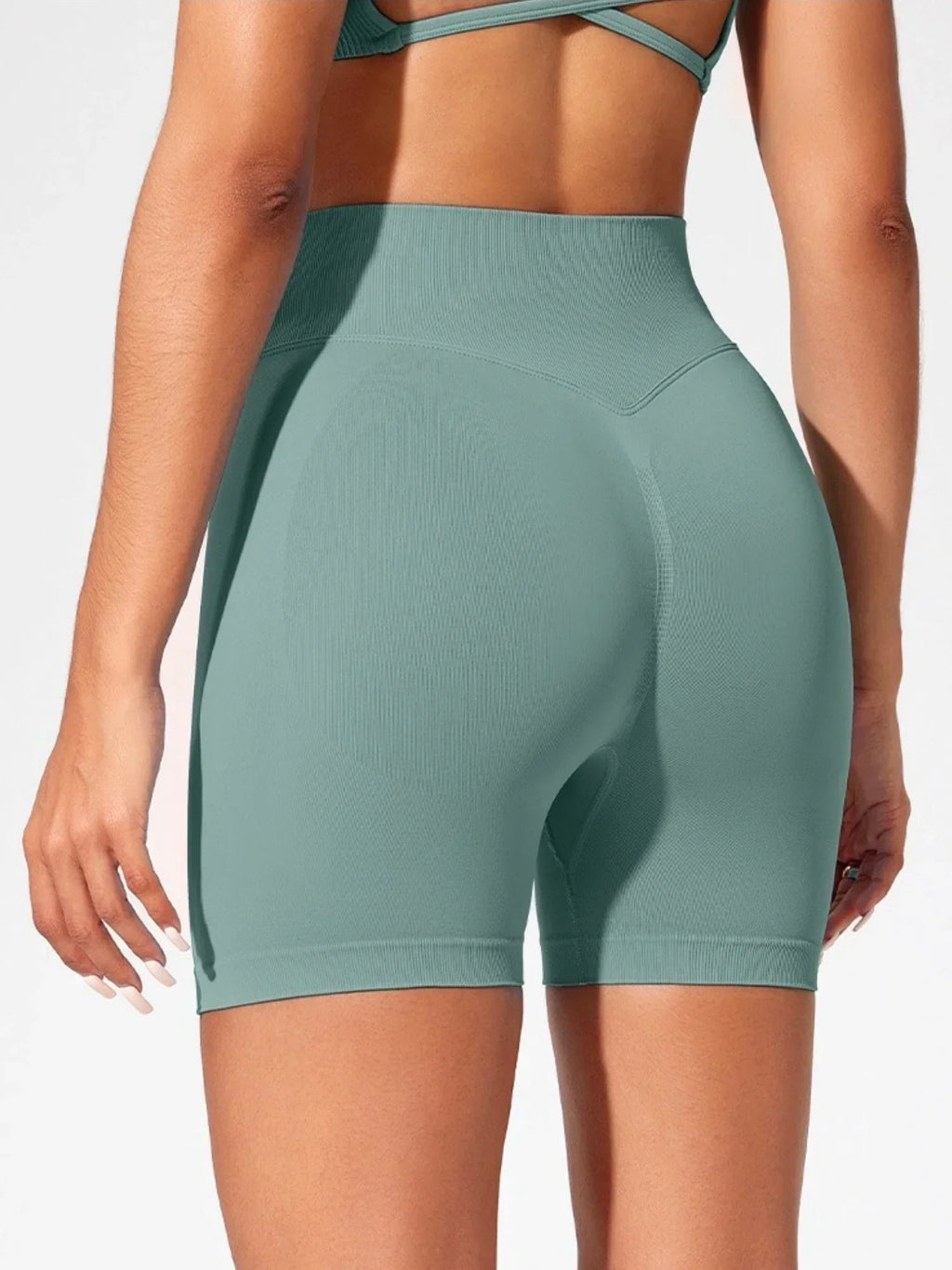 SHORT FITNESS FEMININO CINTURA ALTA SEM COSTURA LEVANTA BUMBUM