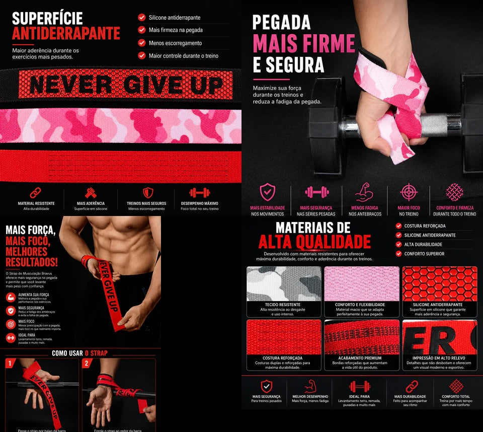 Strap Profissional Power Grip para Musculação